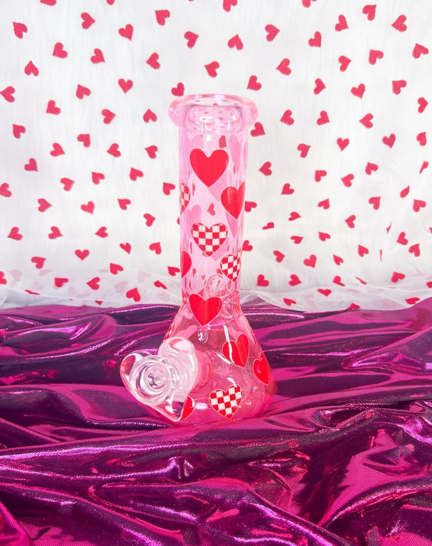Pink Hearts Glass Water Pipe/Bong