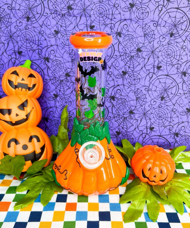 Pumpkin Bats 8in Glass Water Pipe/Bong