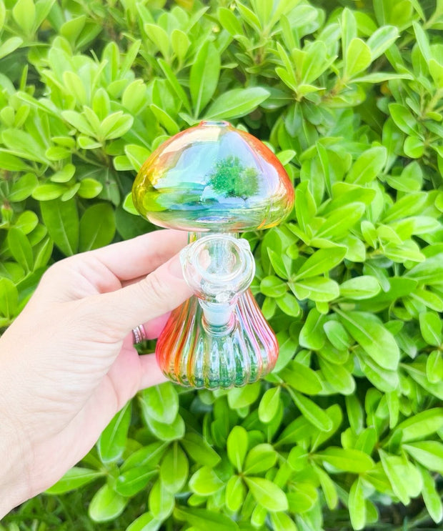 Rainbow Mushroom Glass Water Pipe/Dab Rig