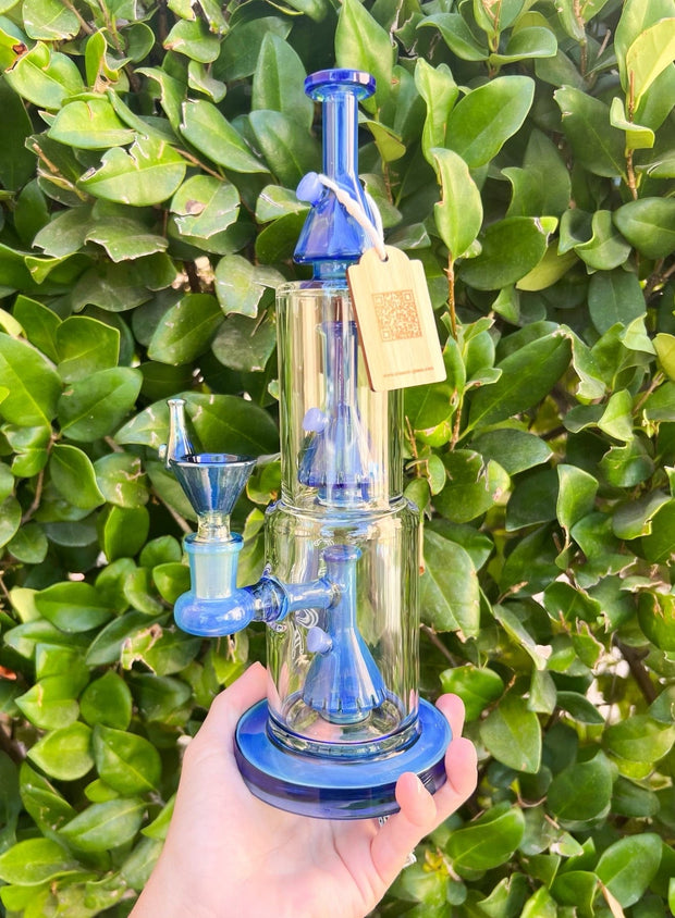 Cheech Fumed 11in Double Bong Perc Glass Water Pipe/Dab Rig