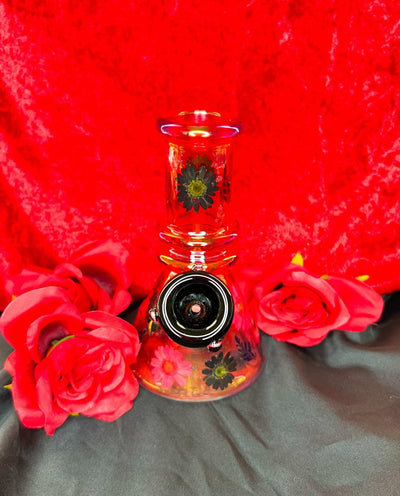 Red Black Dried Floral Glass Water Pipe/Bong