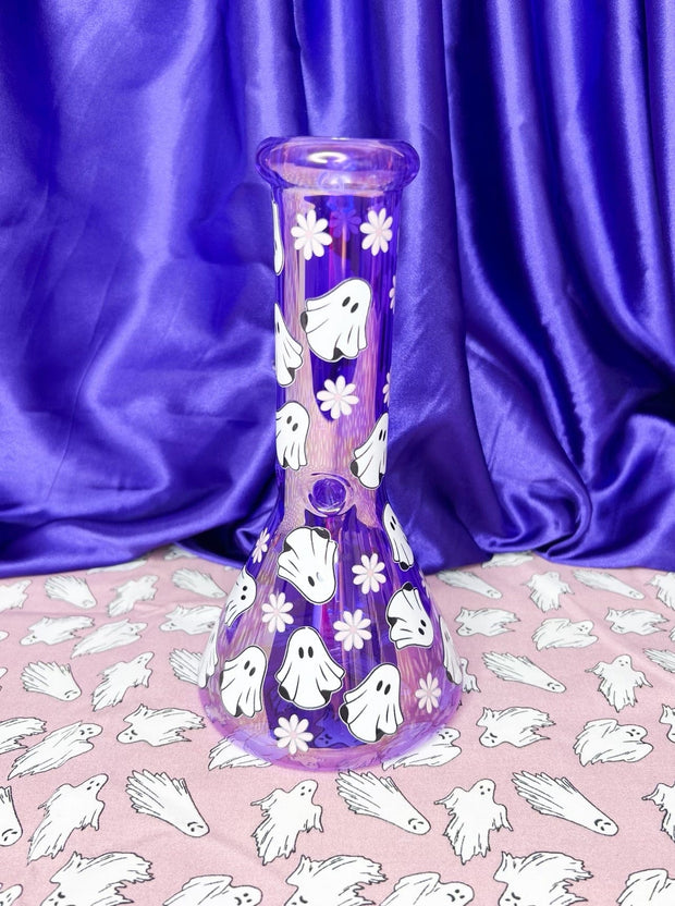 Purple Ghosts 8in Glass Water Pipe/Bong