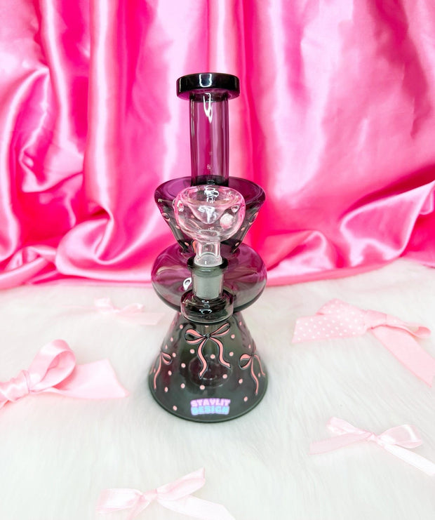 Black Pink Bows Recycler Glass Water Pipe/Dab Rig