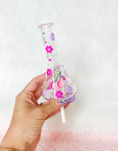 Pink Cherries & Daisies Glass Nectar Collector