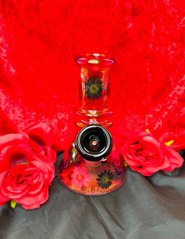 Red Black Dried Floral Glass Water Pipe/Bonga