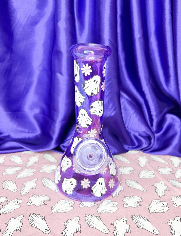 Purple Ghosts 8in Glass Water Pipe/Bong