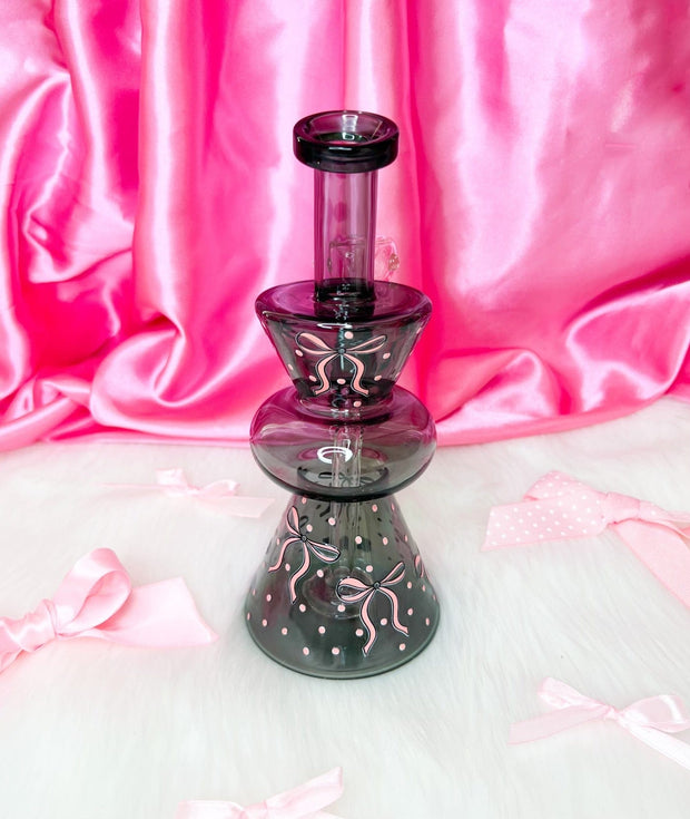 Black Pink Bows Recycler Glass Water Pipe/Dab Rig