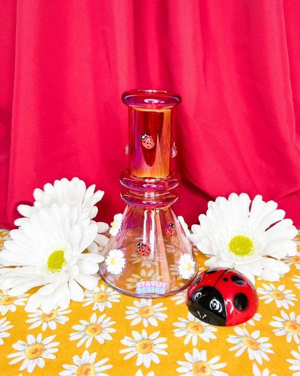 Red Ladybug Daisies Glass Water Pipe/Bong