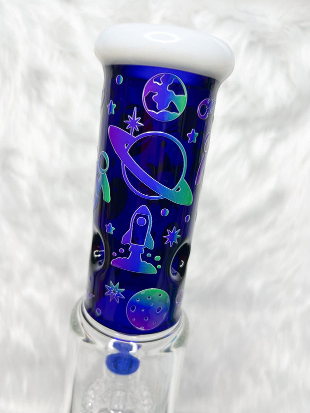 Blue Outer Space 16in Glass Water Pipe/Bong