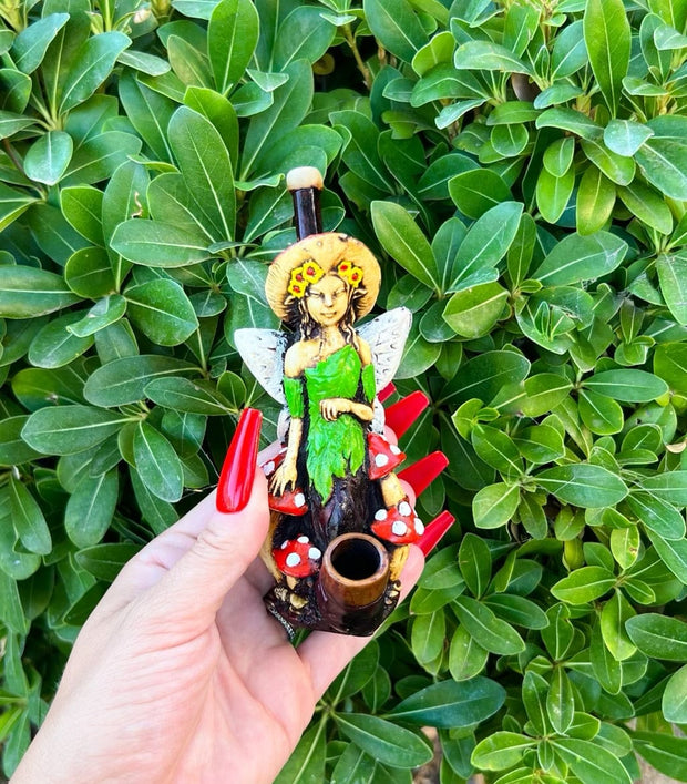 Magical Mushroom Fairy Wood Hand Pipe