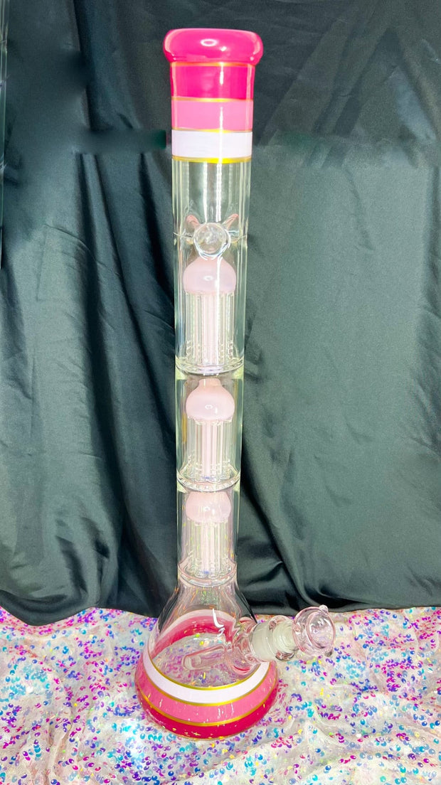 Pink Overload 22 Inch Triple Perc Glass Water Pipe/Bong