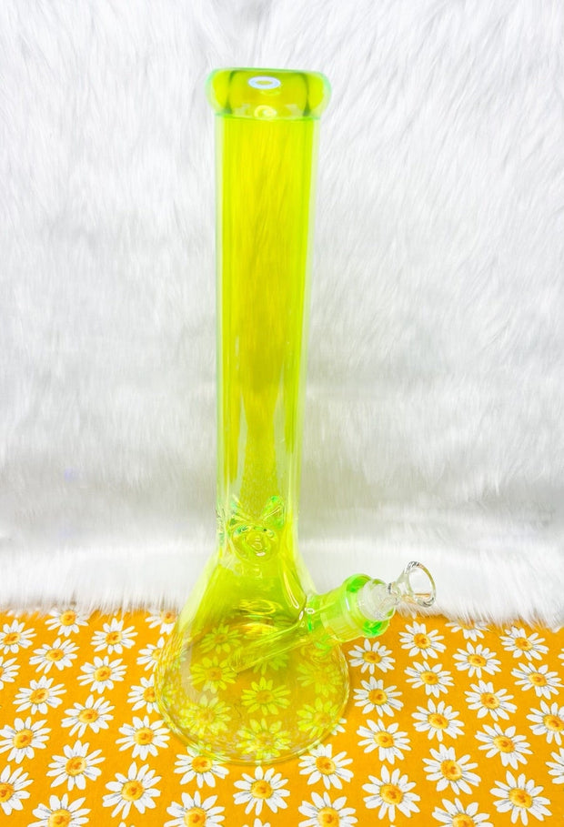 Neon Lemon Lime 16in Glass Water Pipe/Bong