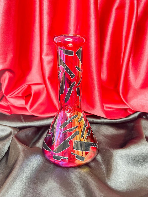 Red Bloody Knives 8in Glass Water Pipe/Bong