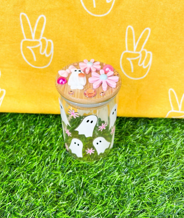 Ghosts & Pink Flowers Stash Jar