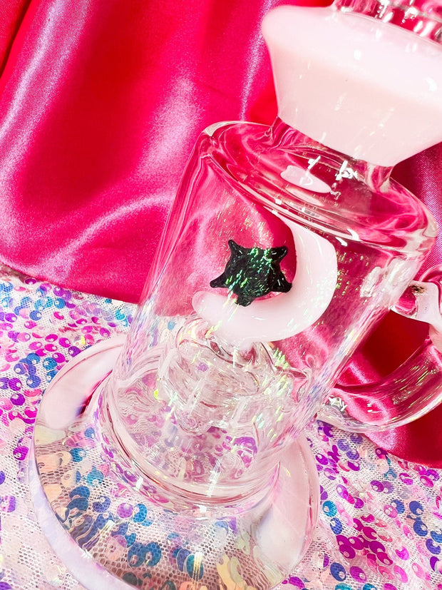 Pink Star & Moon Glass Water Pipe/Dab Rig