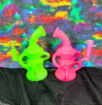 Neon Matte Glow In The Dark Recycler 8in Glass Water Pipe/Dab Rig