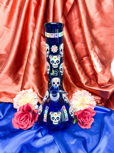 Blue Day Of The Dead Glass Water Pipe/Bong