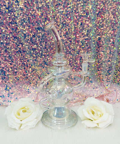 Iridescent Orb Recycler Glass Water Pipe/Dab Rig