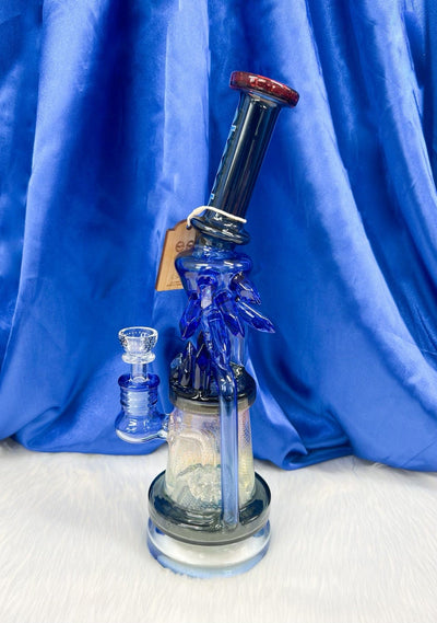 Cheech Blue Fumed Crystal Recycler Glass Water Pipe/Dab Rig