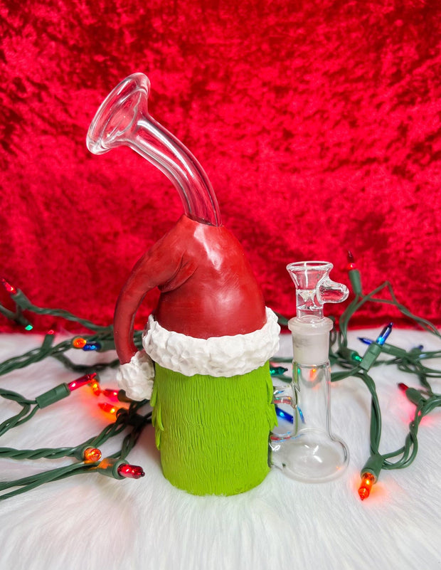 Grumpy Grinchy Fiend Bent Neck Glass Water Pipe/Rig