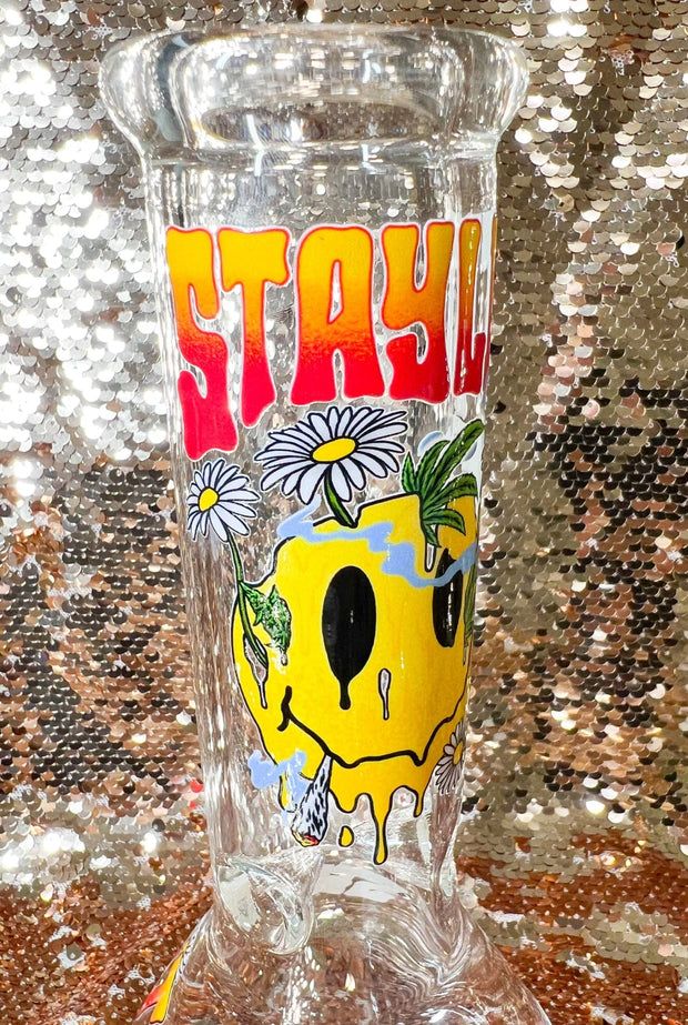 StayLit Melty Smiley Face 10in Glass Water Pipe/Bong