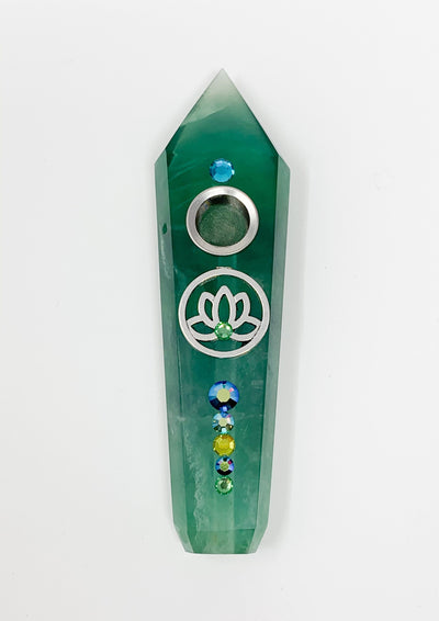 Green Fluorite Crystal Hand Pipe Lotus Flower