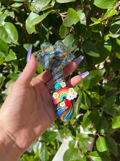 Rainbow Daisy Smiley Face Glass Hand Pipe