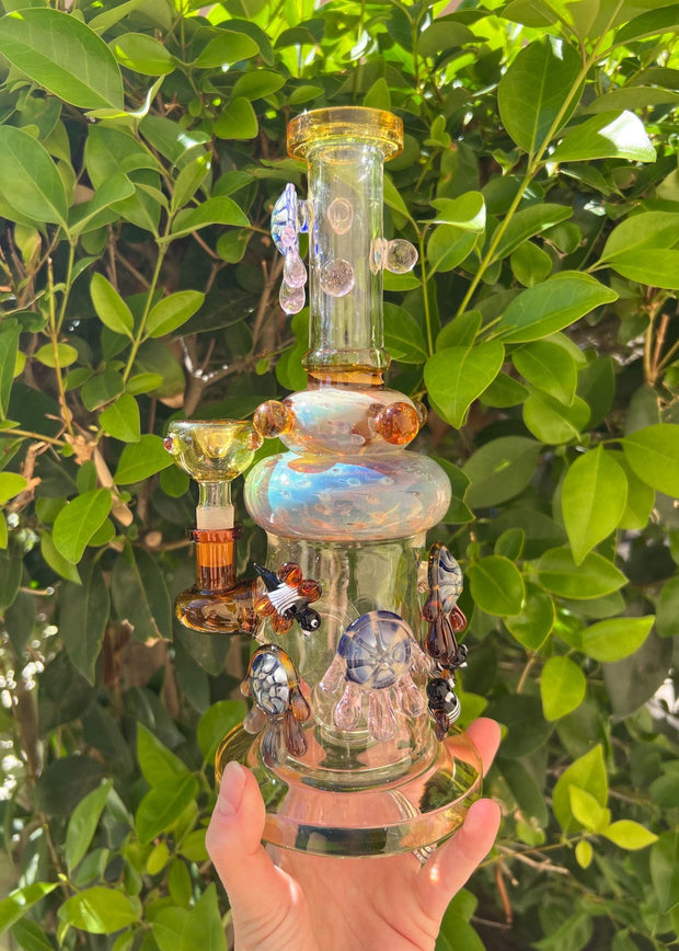 Fumed Honey Drip Beehive 10in Glass Water Pipe/Rig