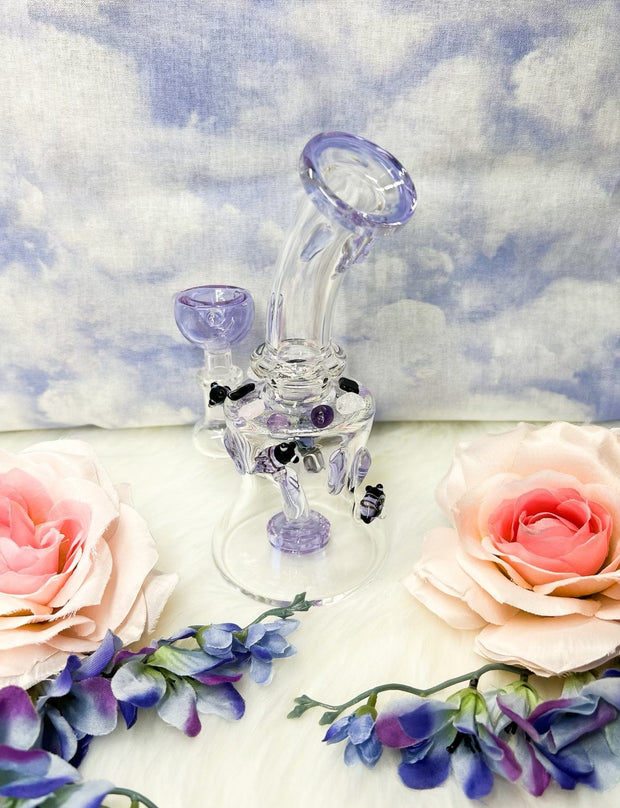 Pink Purple Crystal Beehives Glass Water Pipe/Dab Rig