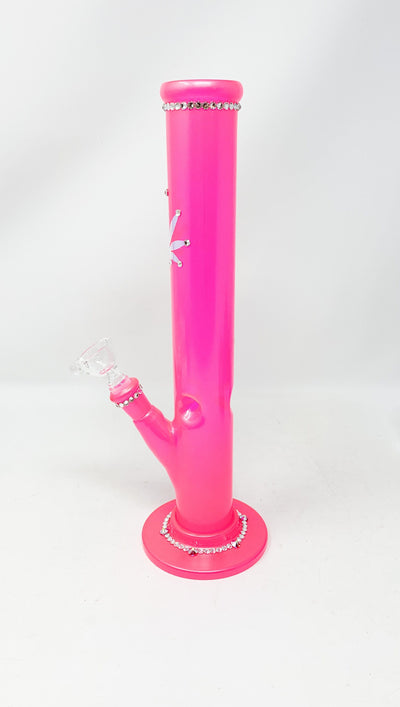 Pink StayLit Opal Hologrpahic Crystal 11.5in Glass Water Pipe/Bong