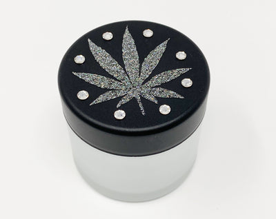 StayLit Iridescent Transparent Glitter Weed Leaf Swarovski Crystal Stash Jar