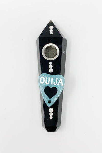 Black Obsidian Crystal Hand Pipe Blue Ouija Rhinestones