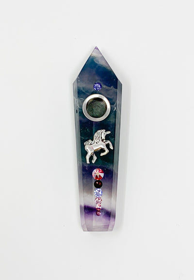 Rainbow Fluorite Crystal Hand Pipe Unicorn Swarovski