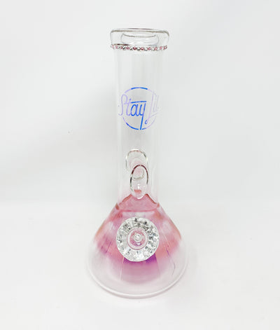 Pink StayLit Holographic Opal Crystal 12in Beaker Glass Water Pipe/Bong