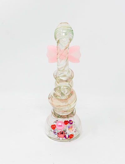 Green Pink Swirl Heart Crystal Glass Hand Pipe Bubbler