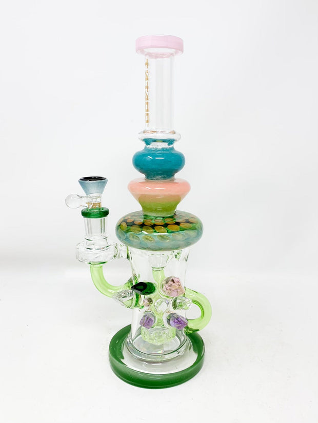 Rainbow Crystal Tattoo 12in Recycler Glass Water Pipe/Dab Rig is