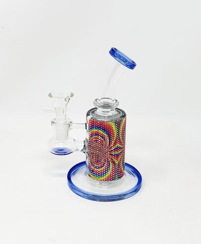 Rainbow Swirl Perforated Vinyl 6.5in Bent Neck Glass Water Hand Pipe/Dab Rig