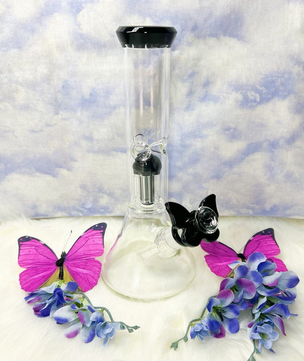 Black Butterfly 10in Beaker Glass Water Pipe/Bong