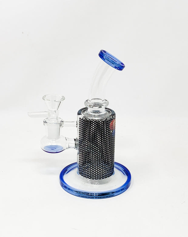 Blue Astronaut Balloons Perforated Vinyl 6.5in Bent Neck Glass Water Hand Pipe/Dab Rig