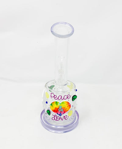 Purple Peace Love Bent Neck Glass Water Pipe/Rig