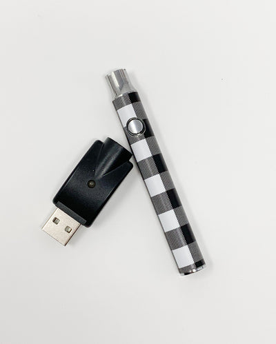 510 Threaded Battery Buffalo Plaid Black White Vape Pen Starter Kit