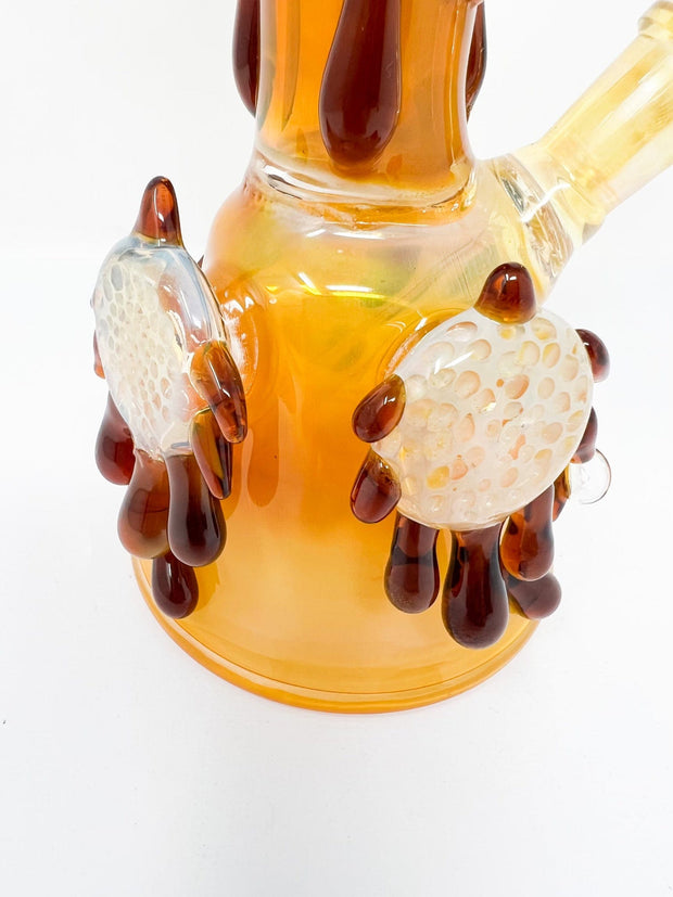 Amber Honey Drip Bee 8in Beaker Glass Water Pipe/Rig