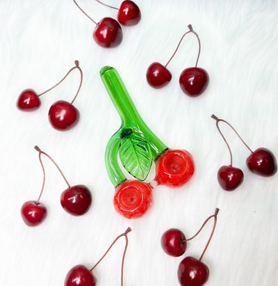 Red Cherry Double Bowl Glass Hand Pipe