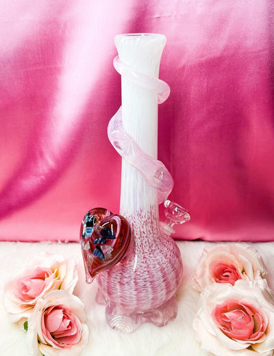 Noble Glass White Pink Ruby Heart Heady Glass Water Pipe/Bong