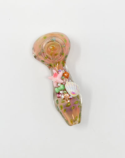 Mermaid Crystal Pink and Green Fume Hand Pipe