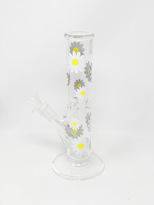 Daisy Floral Straight Tube Glass Hand Pipe/Bong