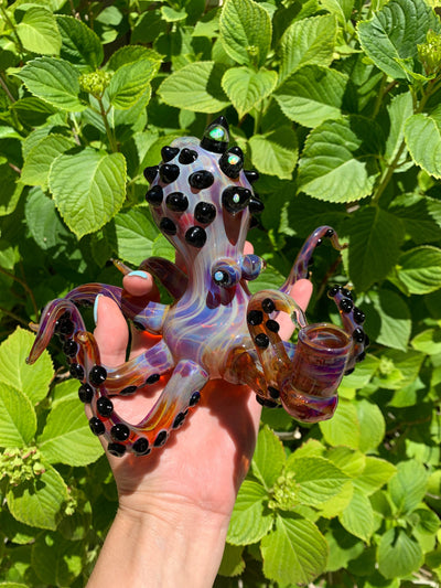 Izzy The Glassblower Amber Purple Galaxy Octopus Heady Glass Water Pipe/Dab Rig