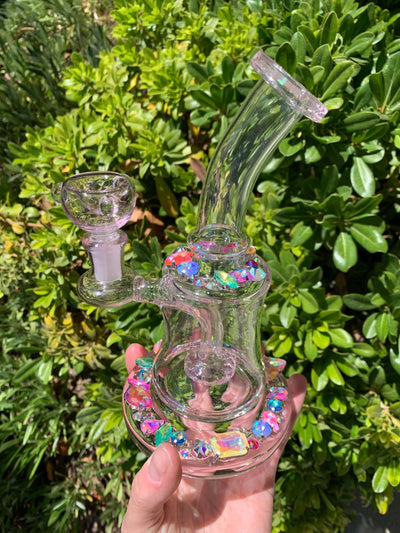 Pink Bejeweled Crystal Glass Water Pipe/Dab Rig