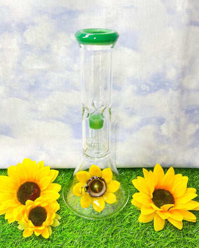 Jade Sunflower 10in Glass Water Pipe/Bong