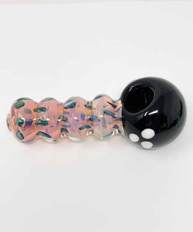 Pink Mermaid Black Head Ribbed Glass Hand Pipe